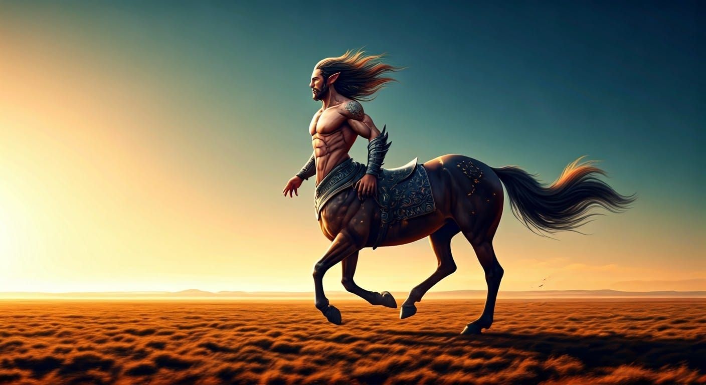 Majestic Centaur Galloping Across Sunlit Plain