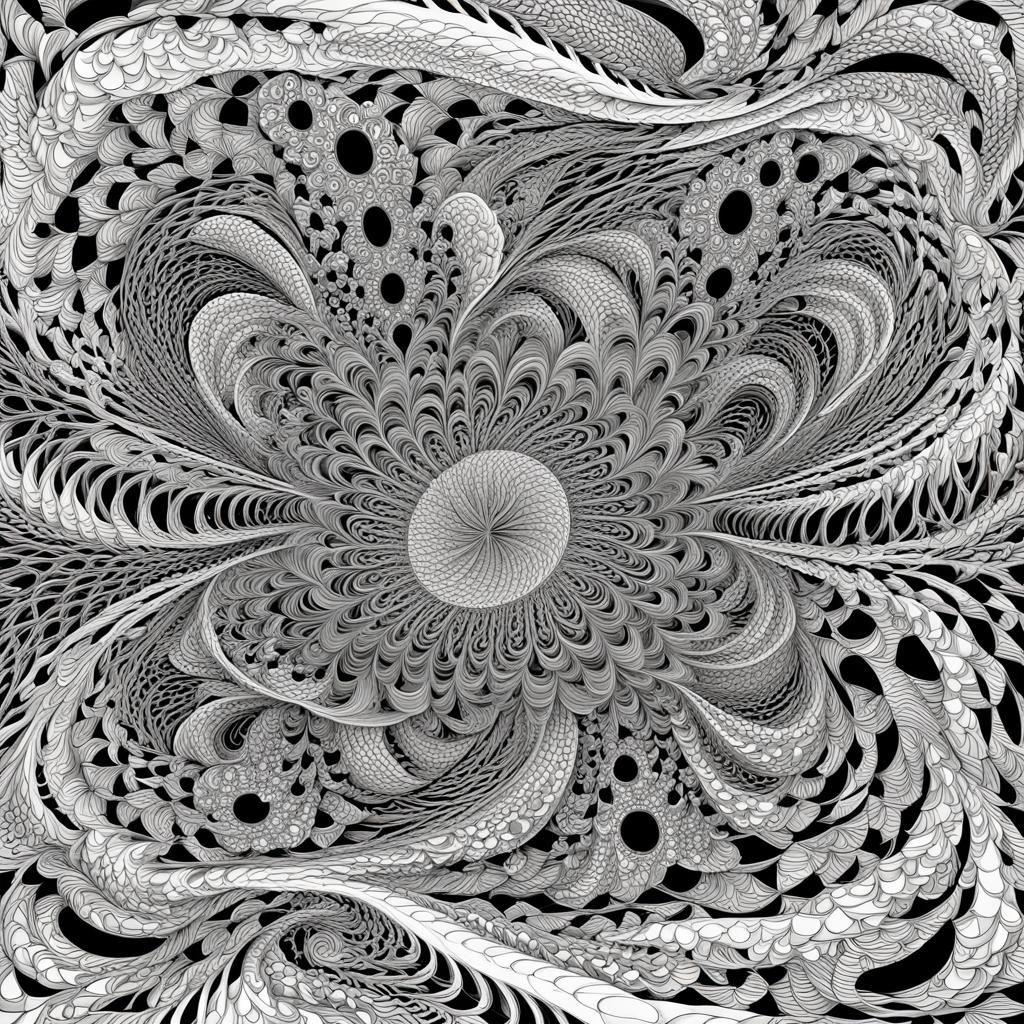 Abstract Vector Fractal with Zentangle Elements