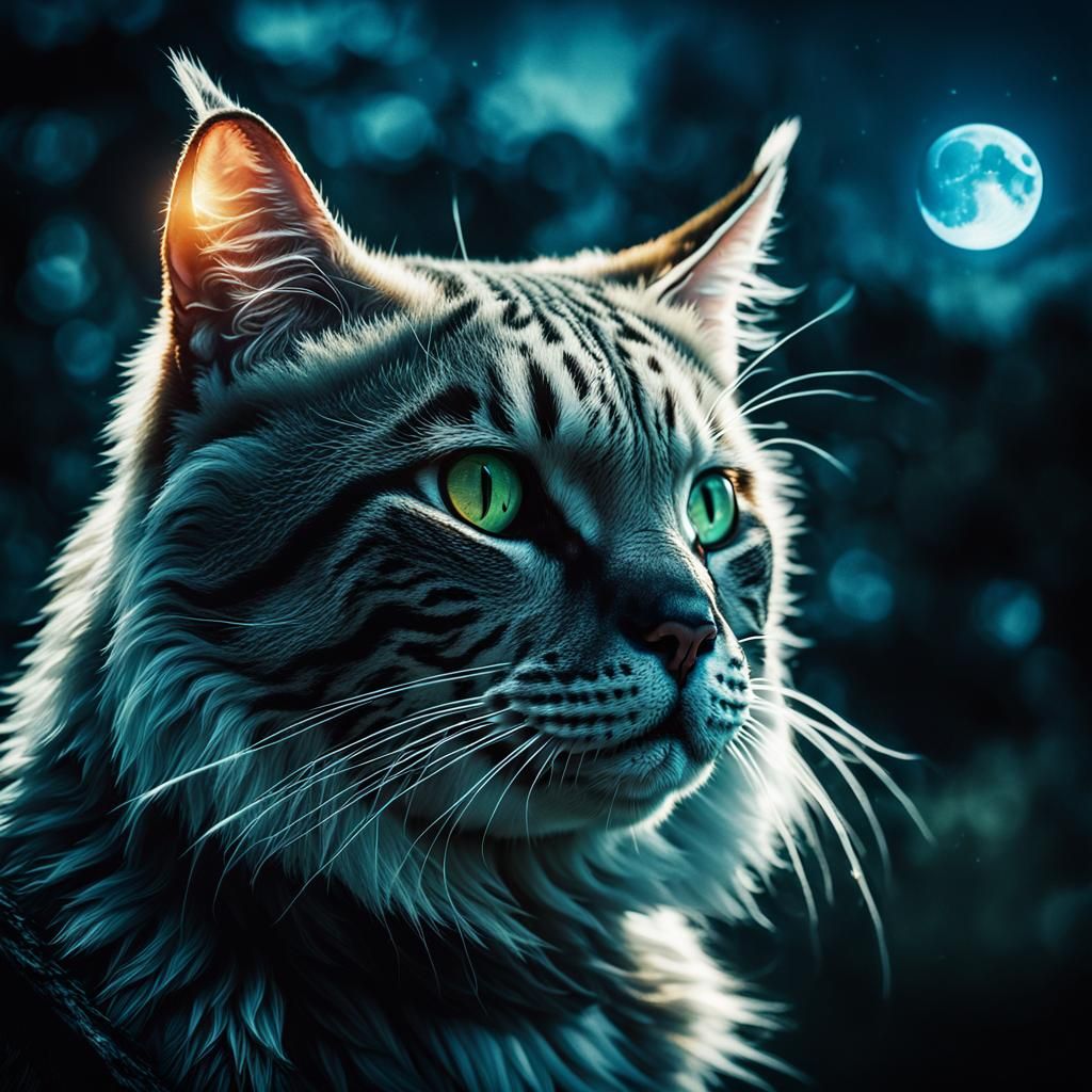 Winged Cat in Moonlight: Cinematic 8K Still