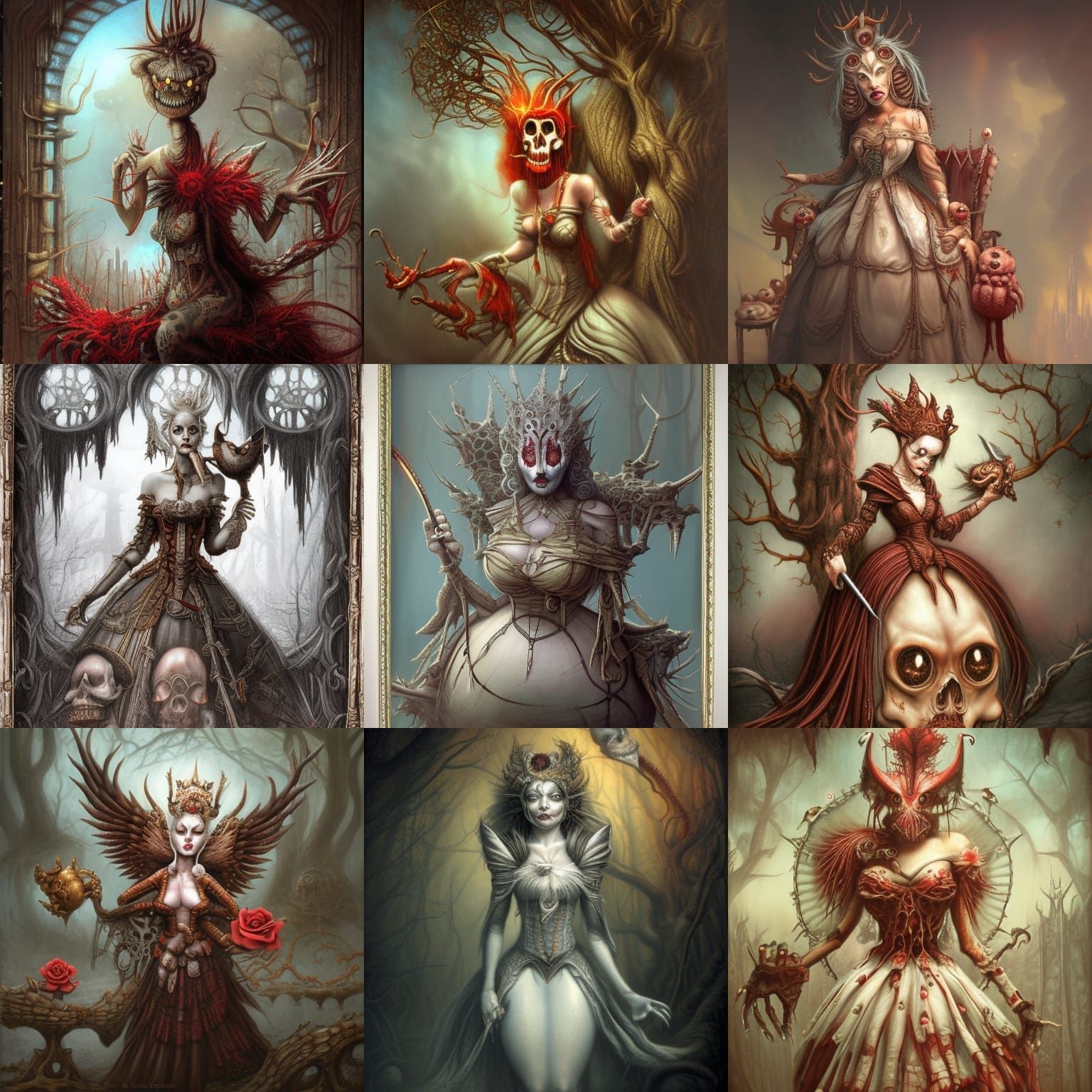 Queen of Hearts Portrait in Giger Style