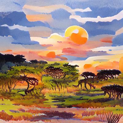 African Wildlife Gazing at Savanna Sunset