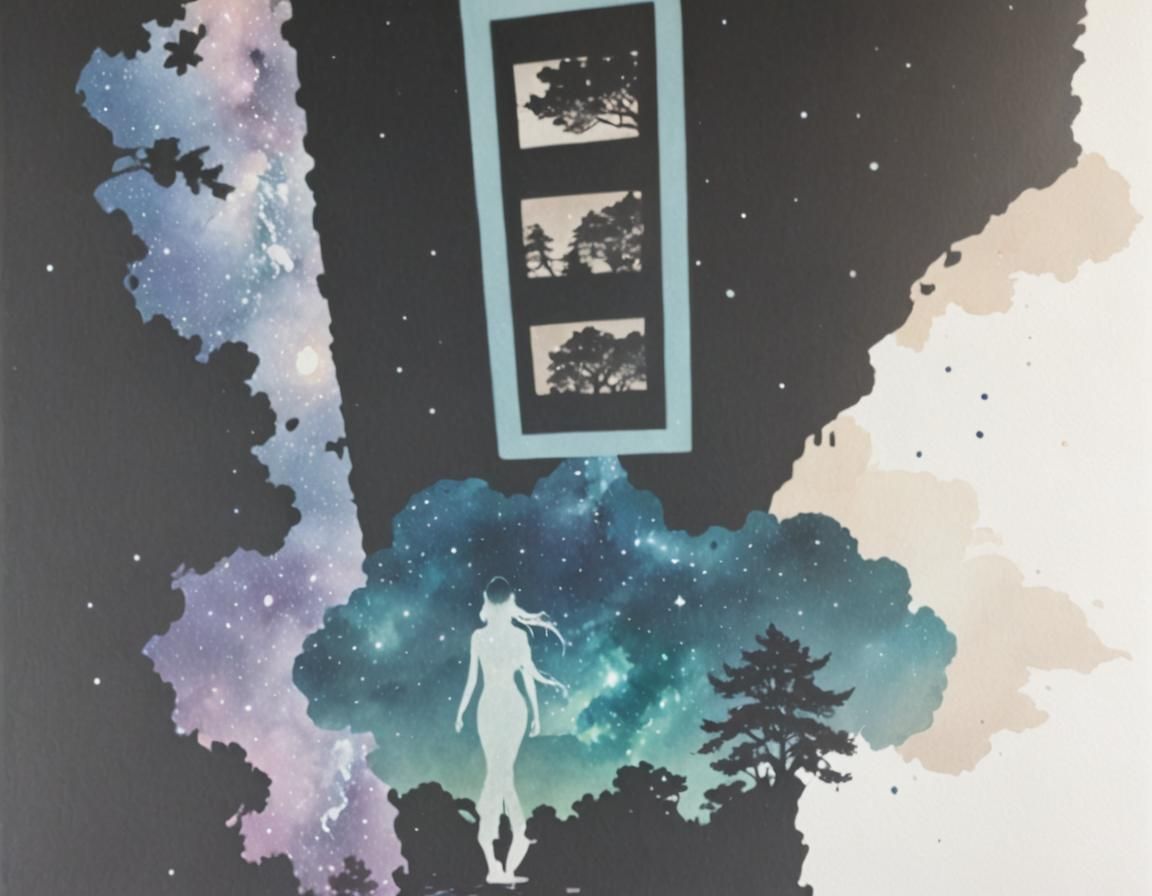 Galaxy Dripping into World with Woman Silhouette