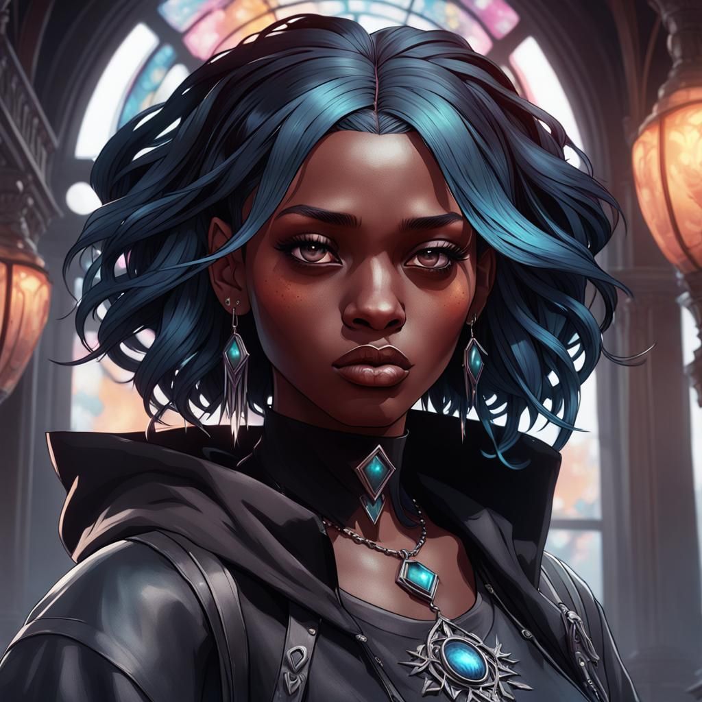 Goth Black Teen Portrait in Artstation Style