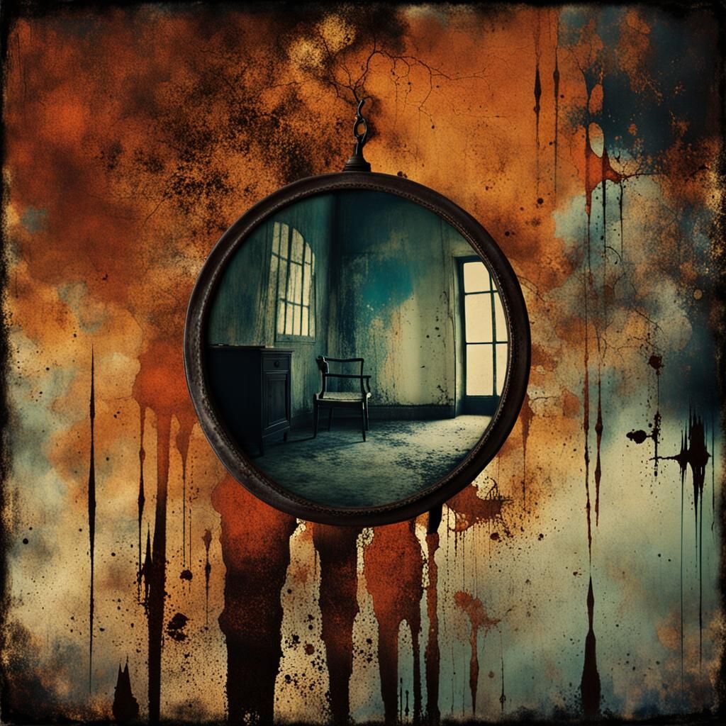 Distorted Mirror Reflection in a Sinister, Vintage Haze