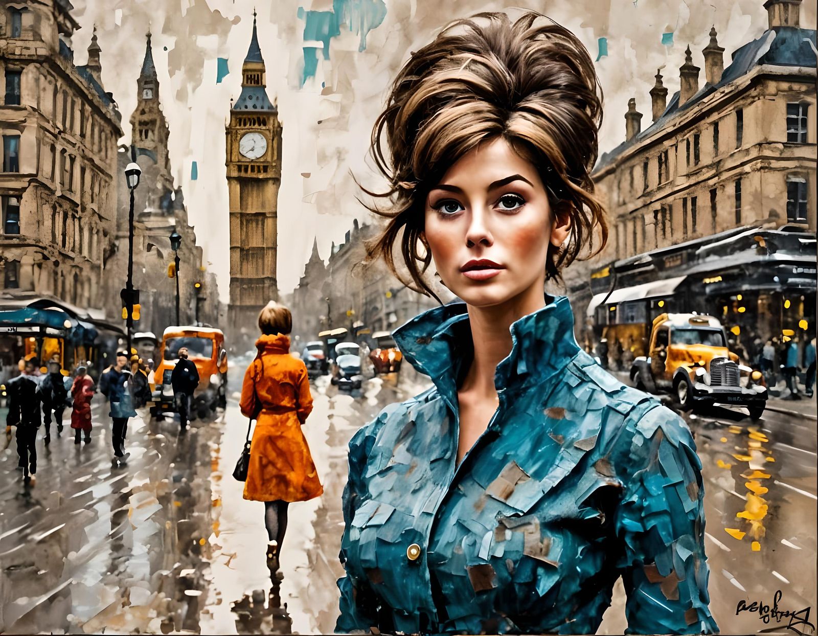 Swinging London Mod Woman, Impasto Painting