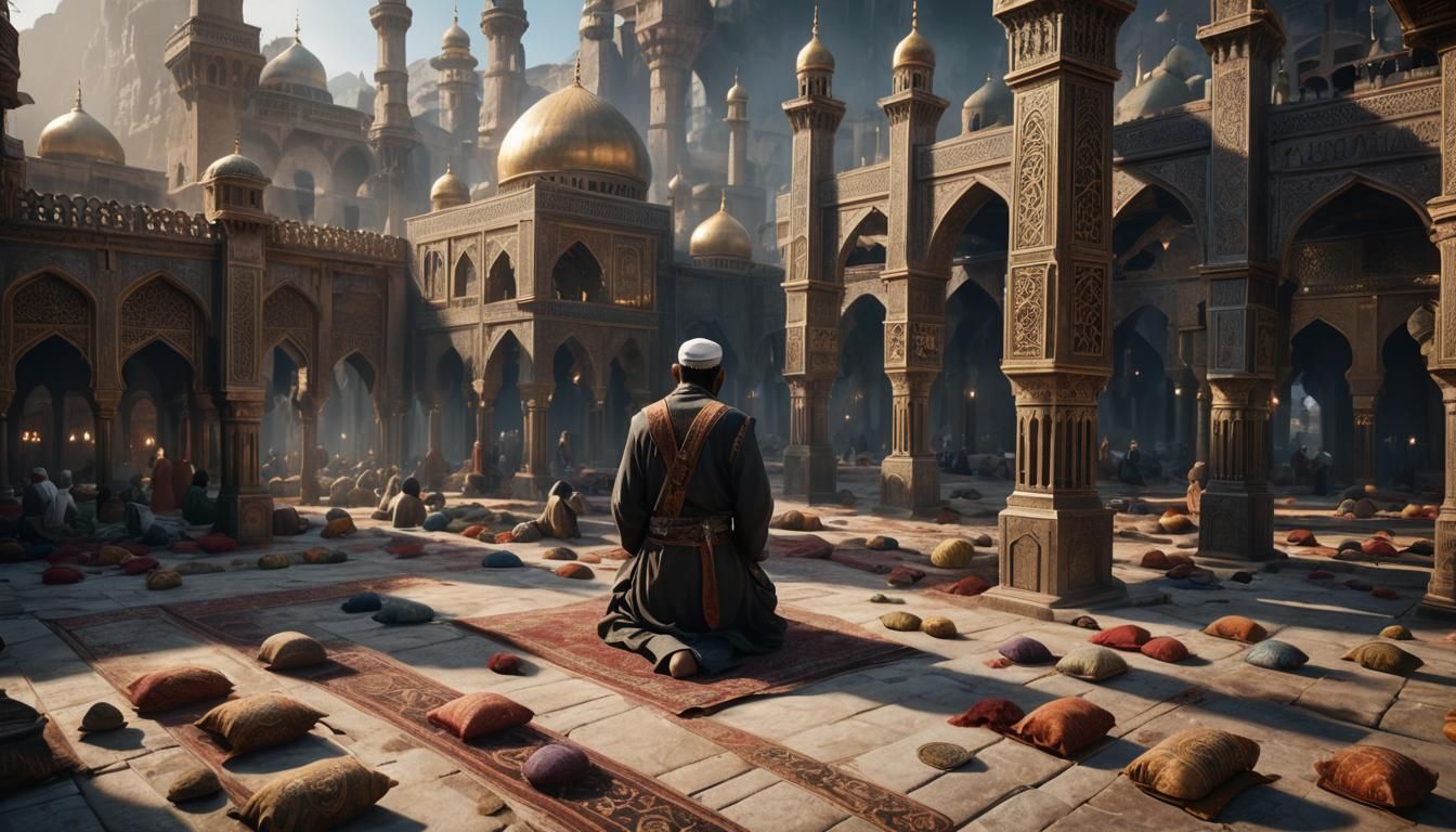 Detailed Render of Muslim Praying: Fantasy Concept Art