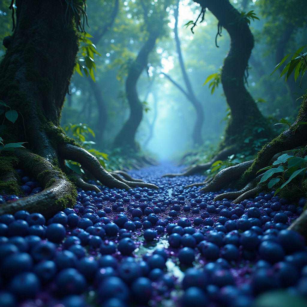 Electric Blue Acai Berries in Mystical Forest