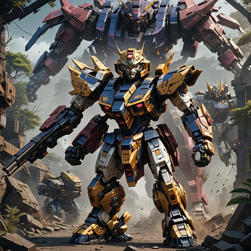 Tiger Gundam Robot: Detailed Matte Painting