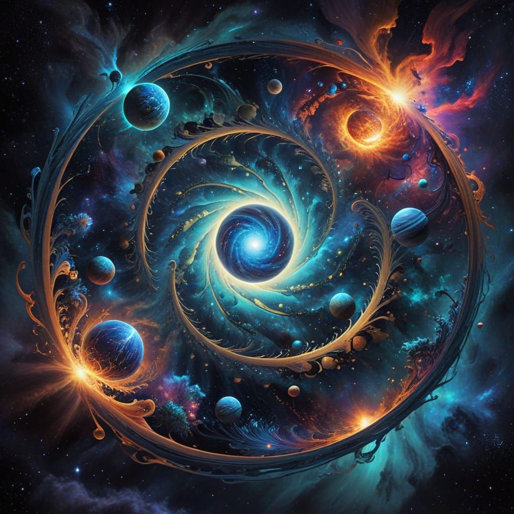 Celestial Harmony in Vibrant Dreamlike Cosmic Scene