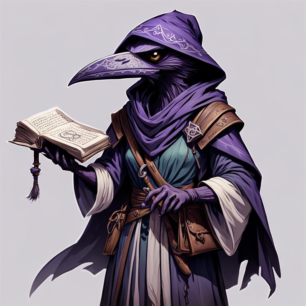 Cute Female Kenku Portrait with Magic Book