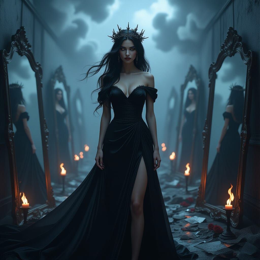 Mysterious Woman in Shattered Mirrors, Dark Fantasy