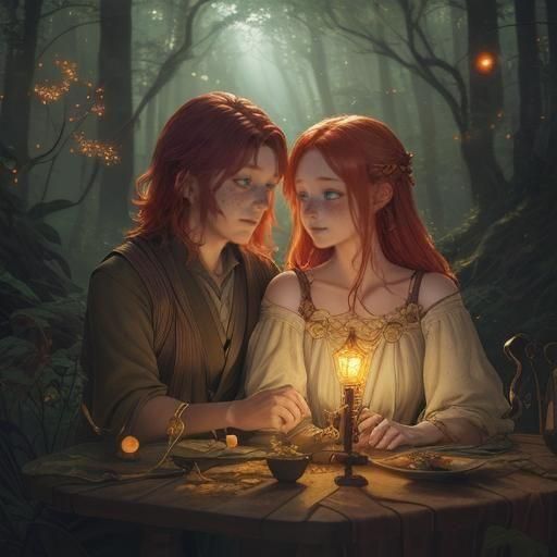 Red Haired Girl and Sad Boy: 3D Anime Art