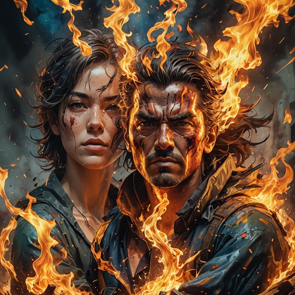 Fiery Power of Three: Hyperrealistic Splash Art