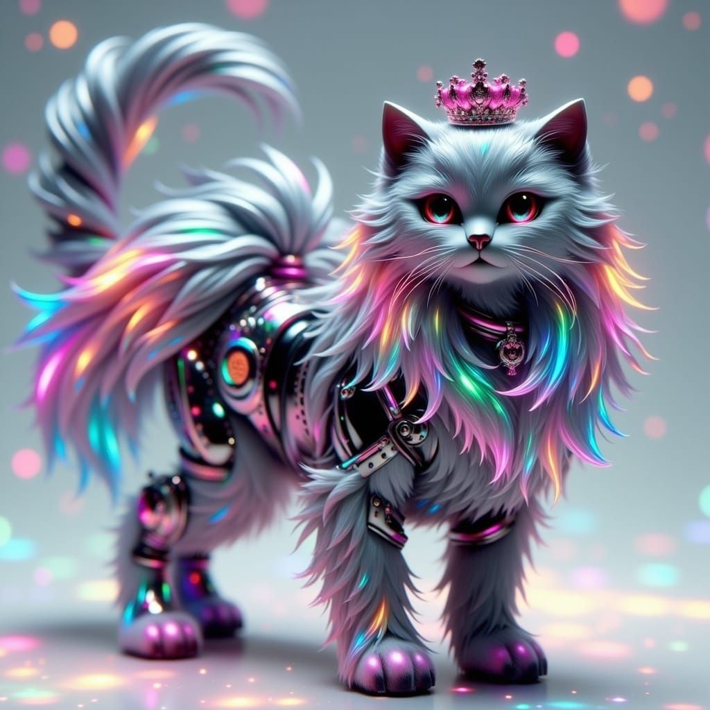Cyborg Persian Cat Toy Hologram in Dieselpunk Style