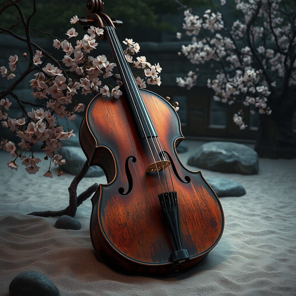 Double Bass in Zen Garden, Romanticism Style