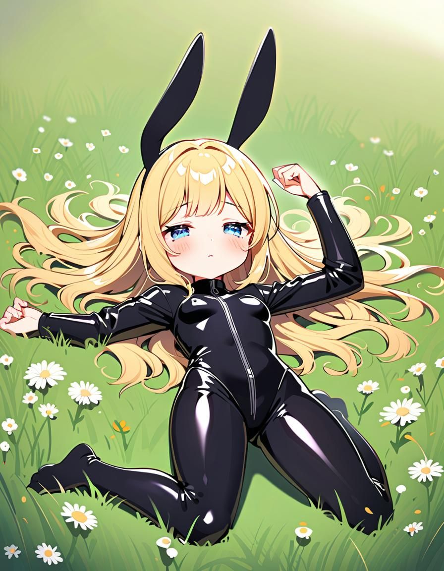 Woman in Latex Wetsuit with Rabbit Ears