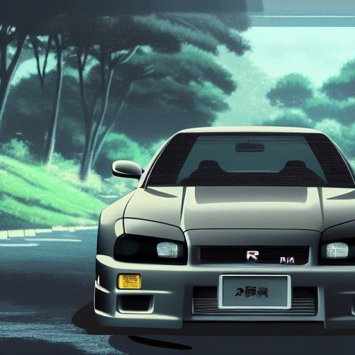 Nissan Skyline R34 in Ghibli Anime Style