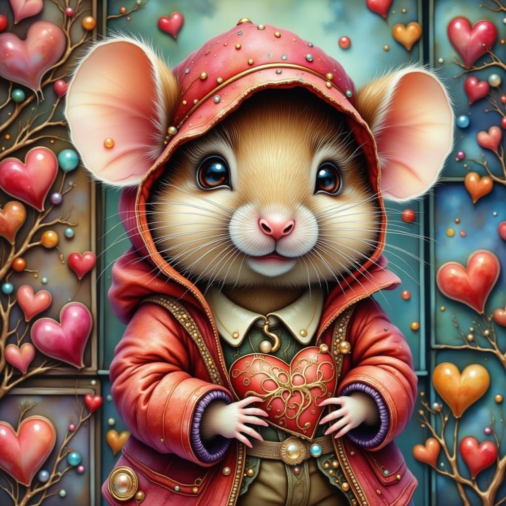 Valentine's Mouse Mail Carrier in Red Hoodie