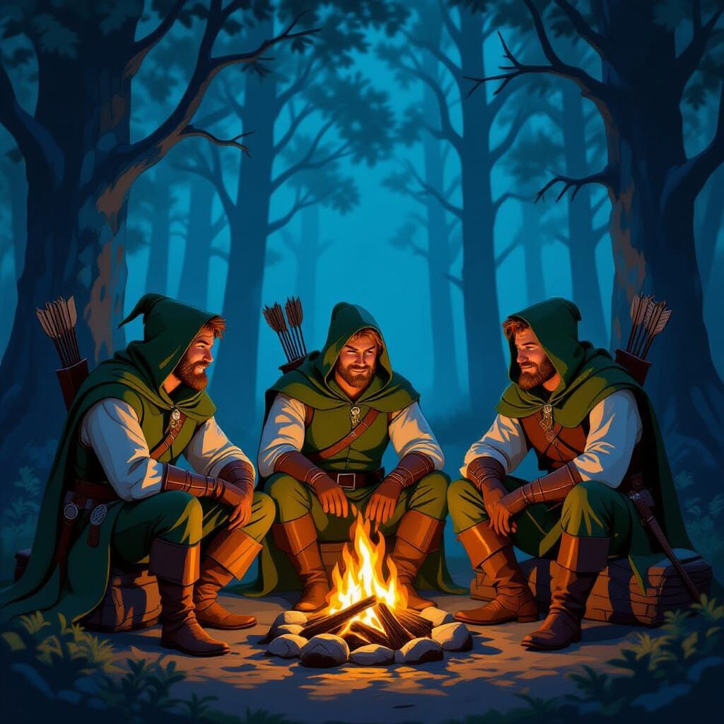 Robin Hood's Merry Men by Sherwood Forest Fire