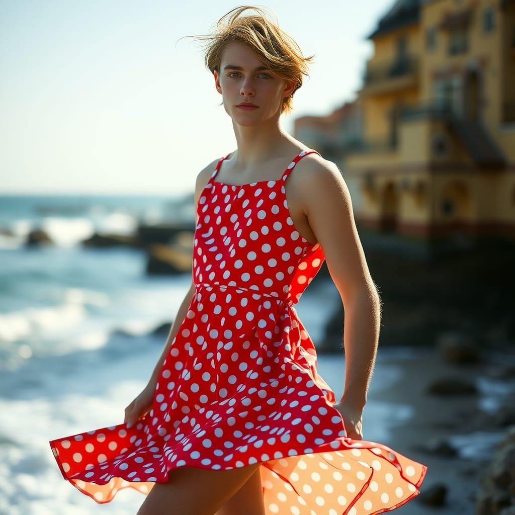 Polka Dot Dress Portrait at Seaside