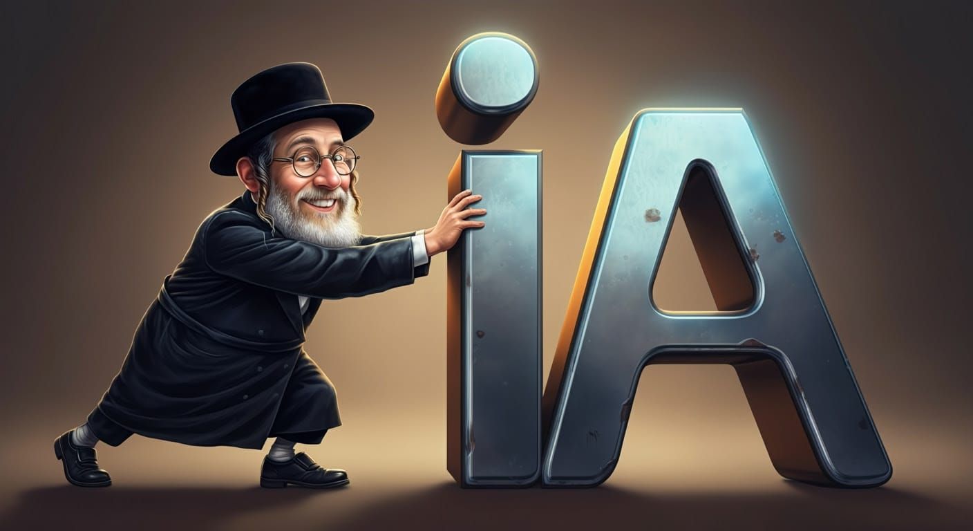 Hasidic Nerd Pushes Giant Chrome 'I' Letter in Digital Comic...