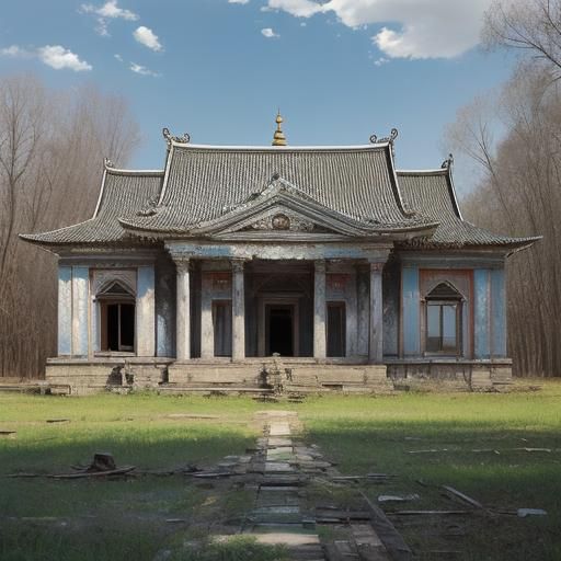 Temple Ruins in Style of Serebriakova and Warhol