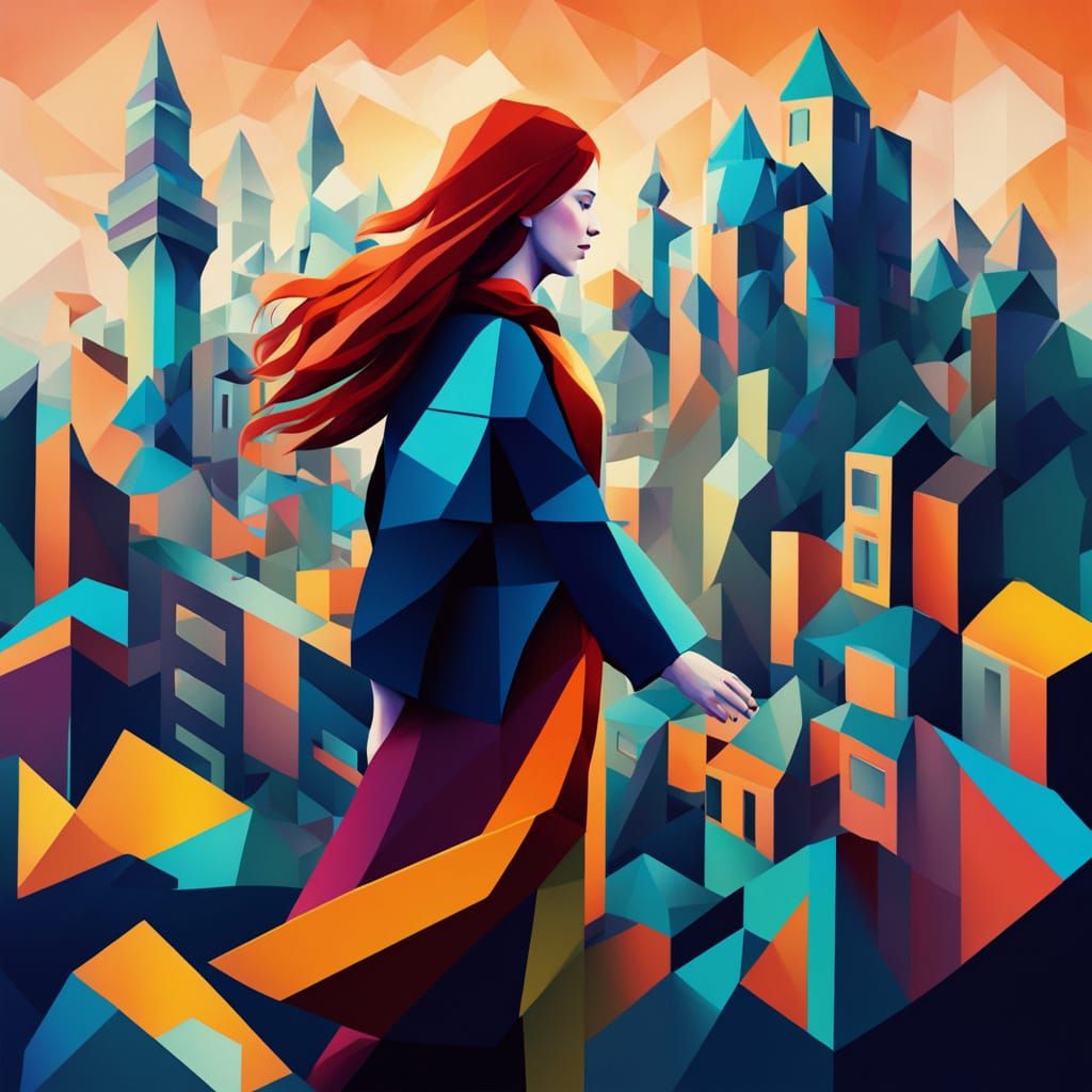 Surreal Low-Poly Cityscape Envelops a Dancer in Dreamlike Wh...