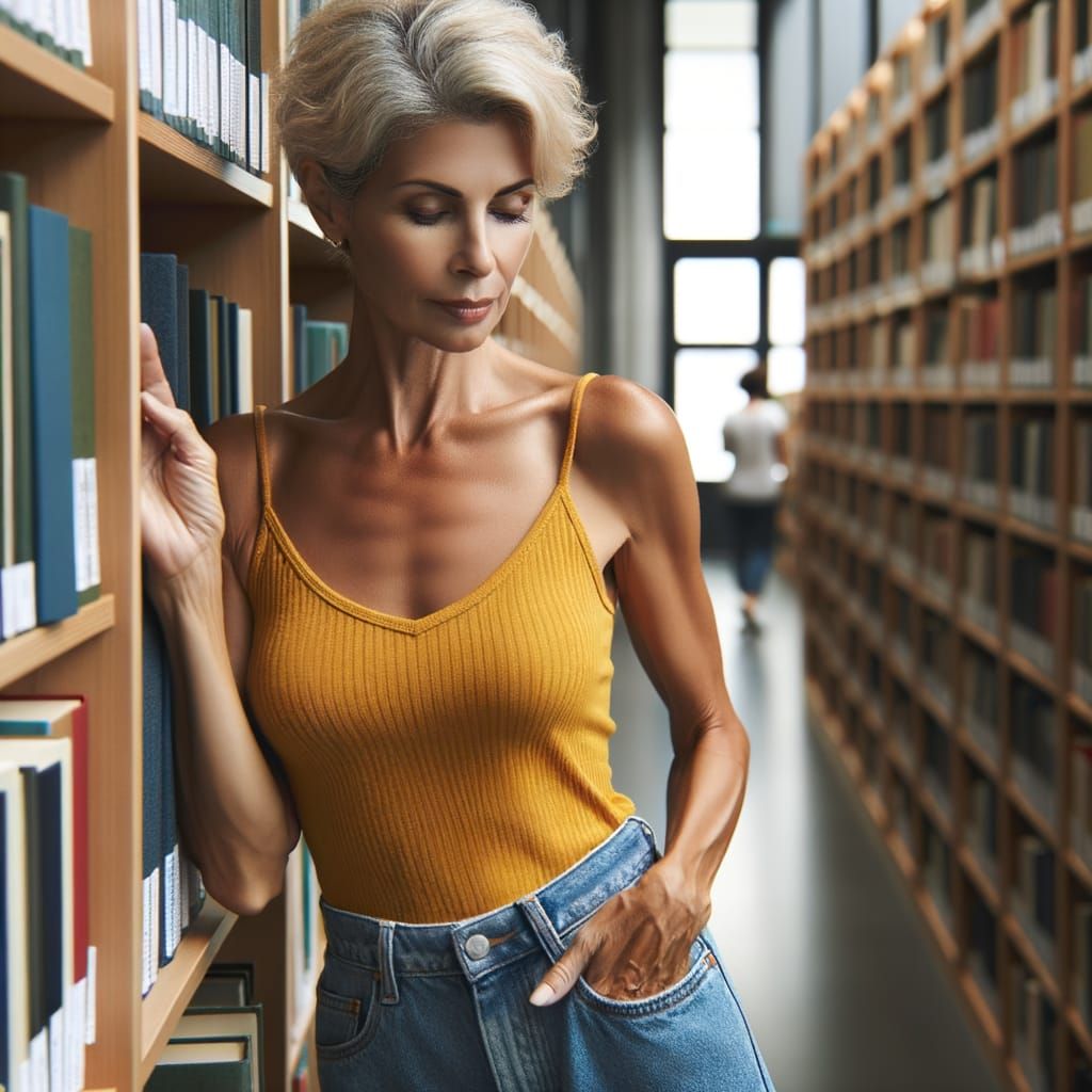 Asian Woman Searching Books in a Library
