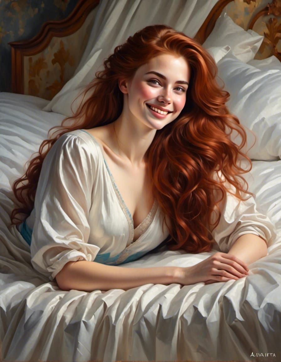 Auburn-Haired Woman Smiling Portrait, Mystical Fantasy Style