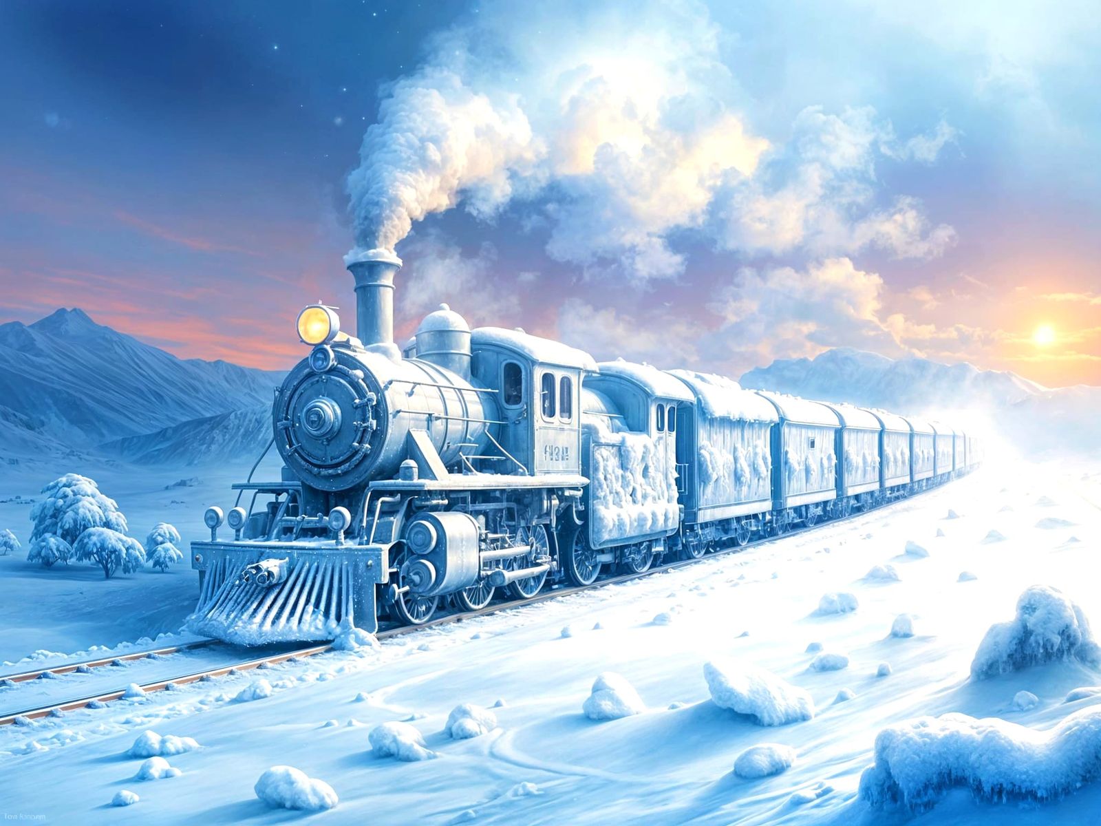 Ethereal Winter Wonderland in Oil Painting Style