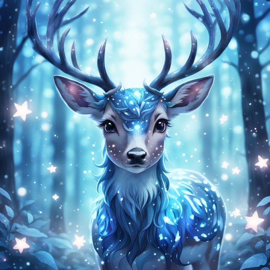 Magical Deer in Anime Style with Sparkling Stars