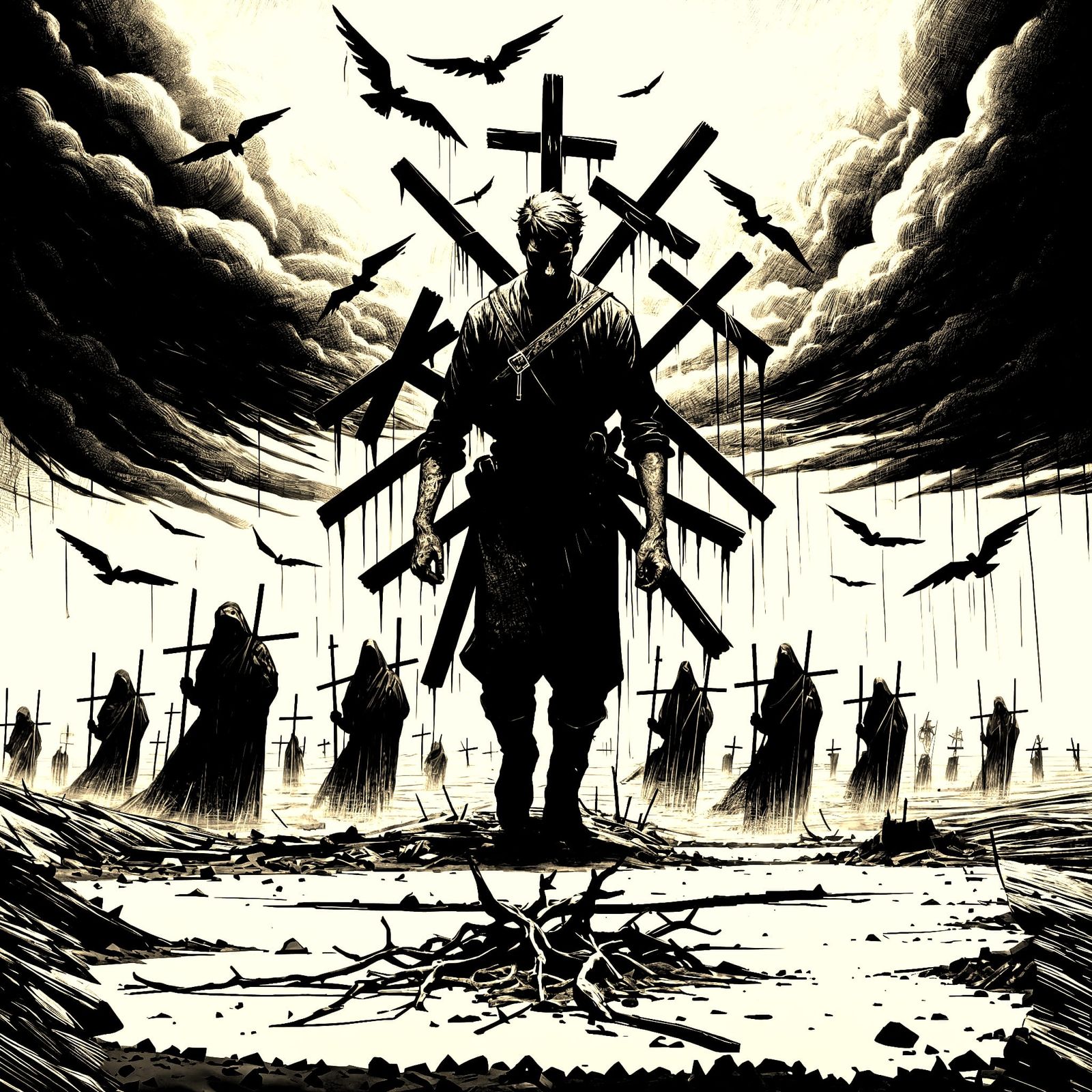 Monochrome Broken Landscape in Sepia and Black