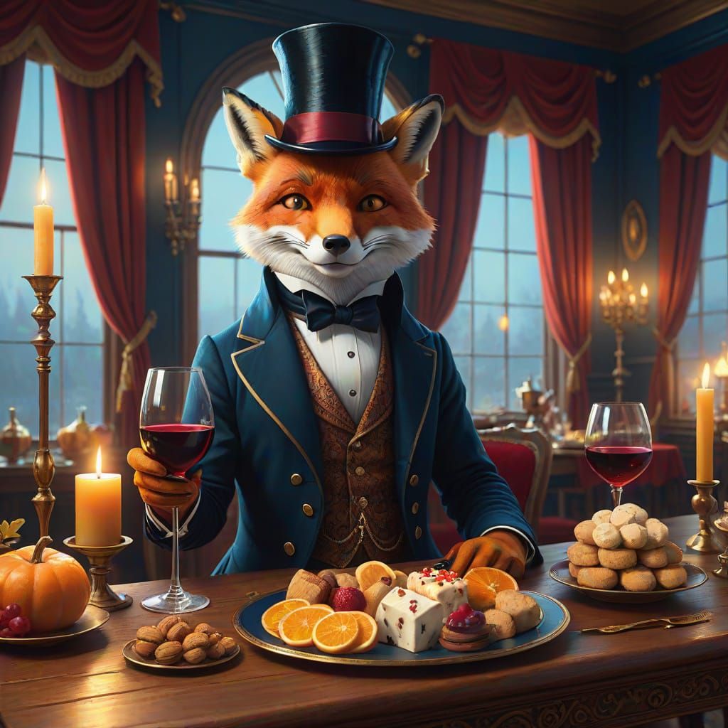 Fox in Top Hat: Whimsical Fantasy Art