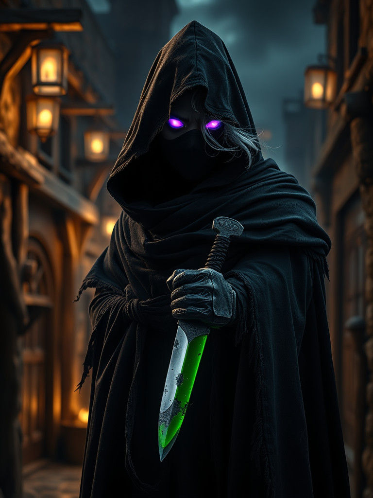Mysterious Drow Assassin in Dark Alleyway