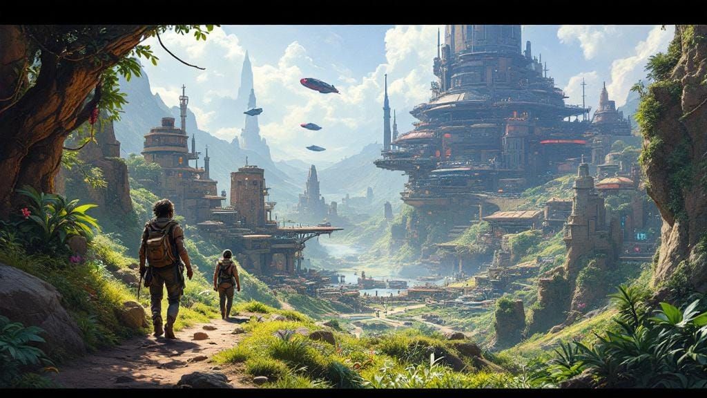 Verdant Space Colony in Alien Jungle, Sci-Fi Art