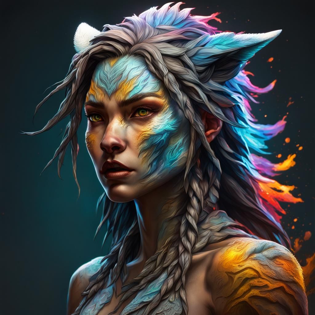 Hyperrealistic Wolf Girl Shape Shifter Concept Art