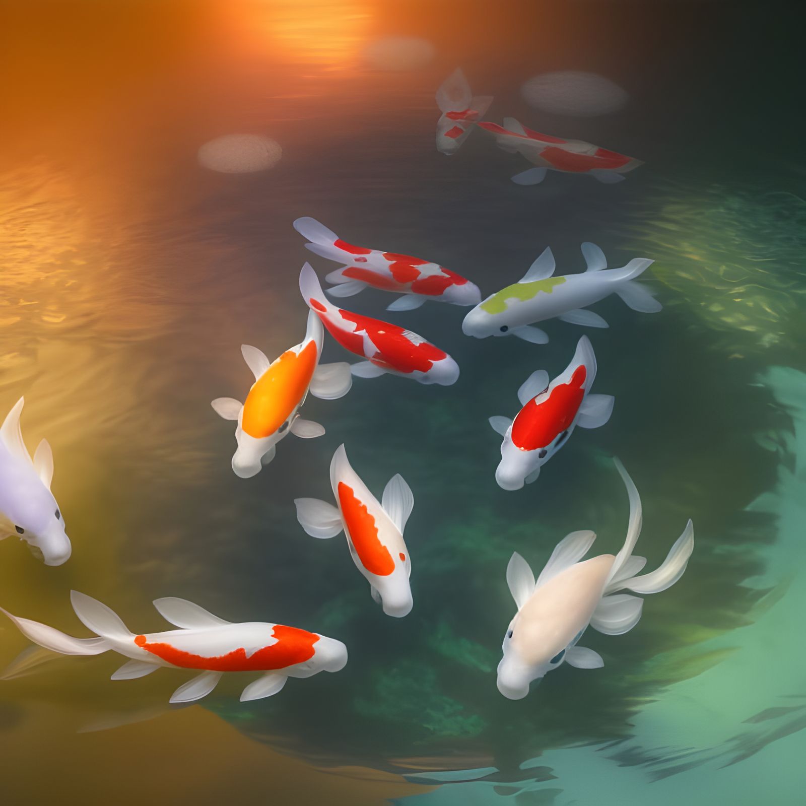 Koi Pond Bubbles Underwater: Ukiyo-e Style