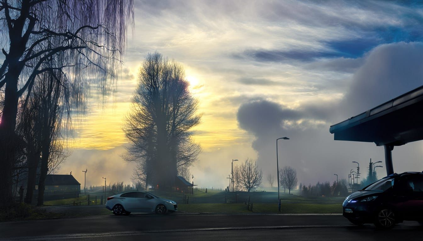 Eerie Figure Emerges from Neon Fog, Dark Fantasy