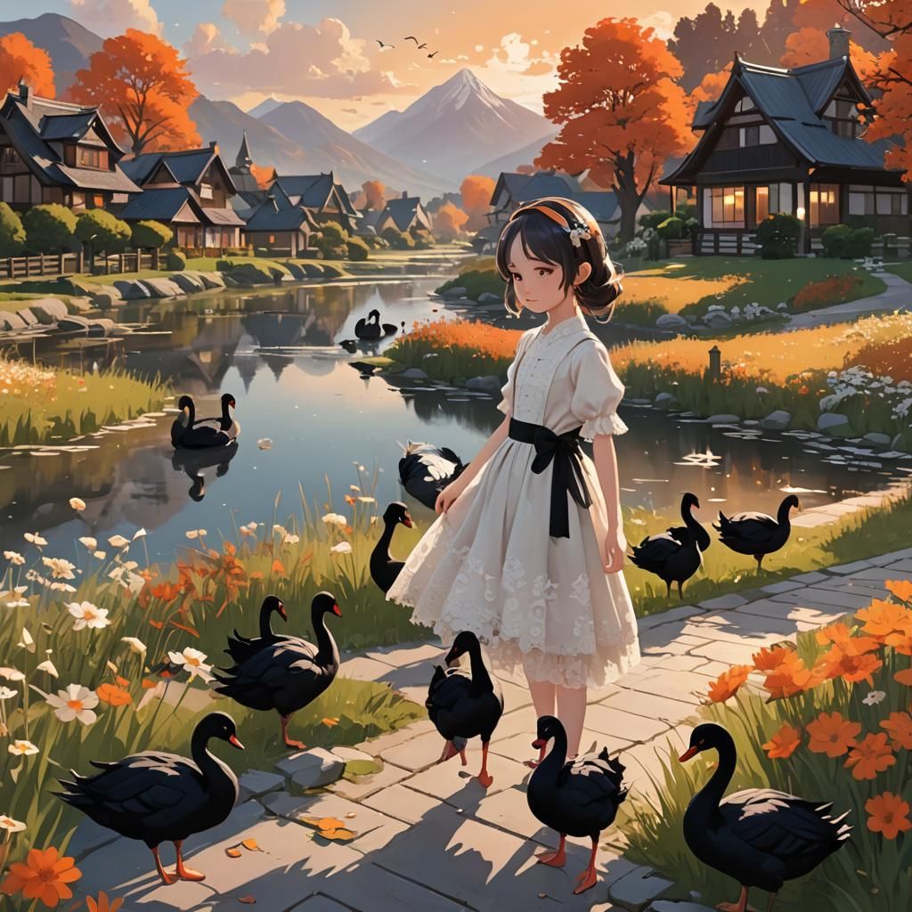Girl with Black Swan: 3D Anime Art