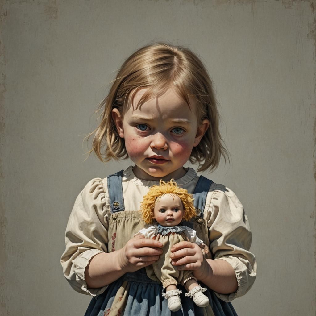 Photorealistic Portrait of a Child with Rag Doll