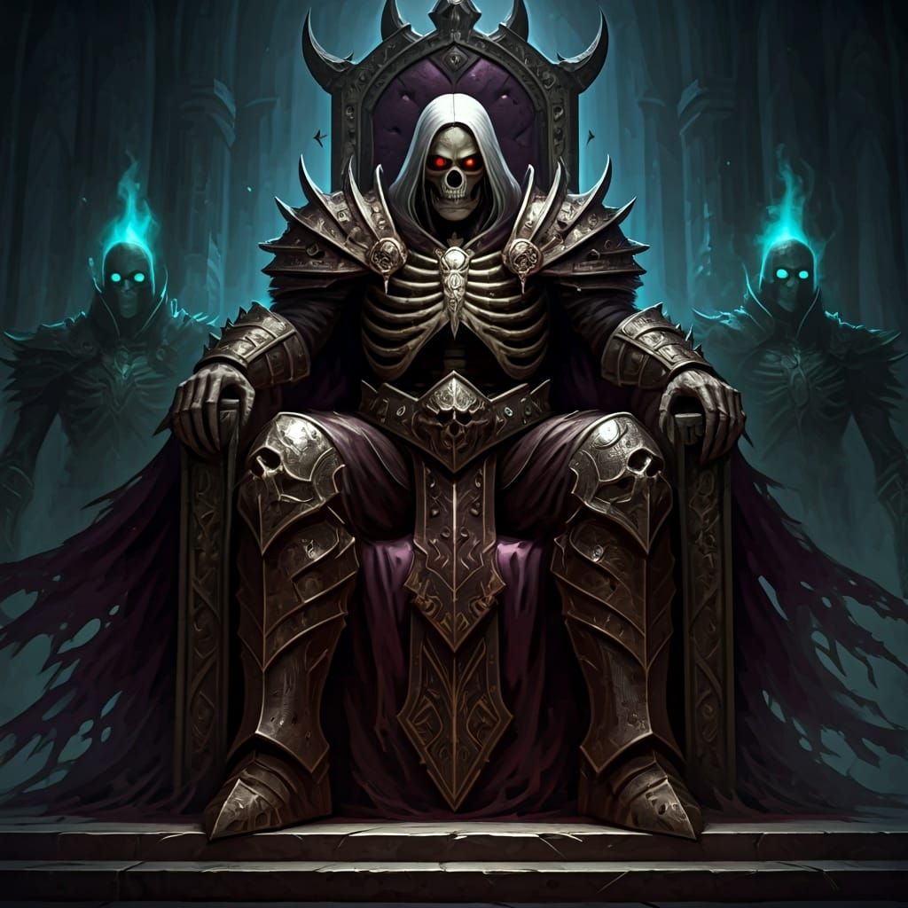 Lich King on Bone Throne in Grimdark Style
