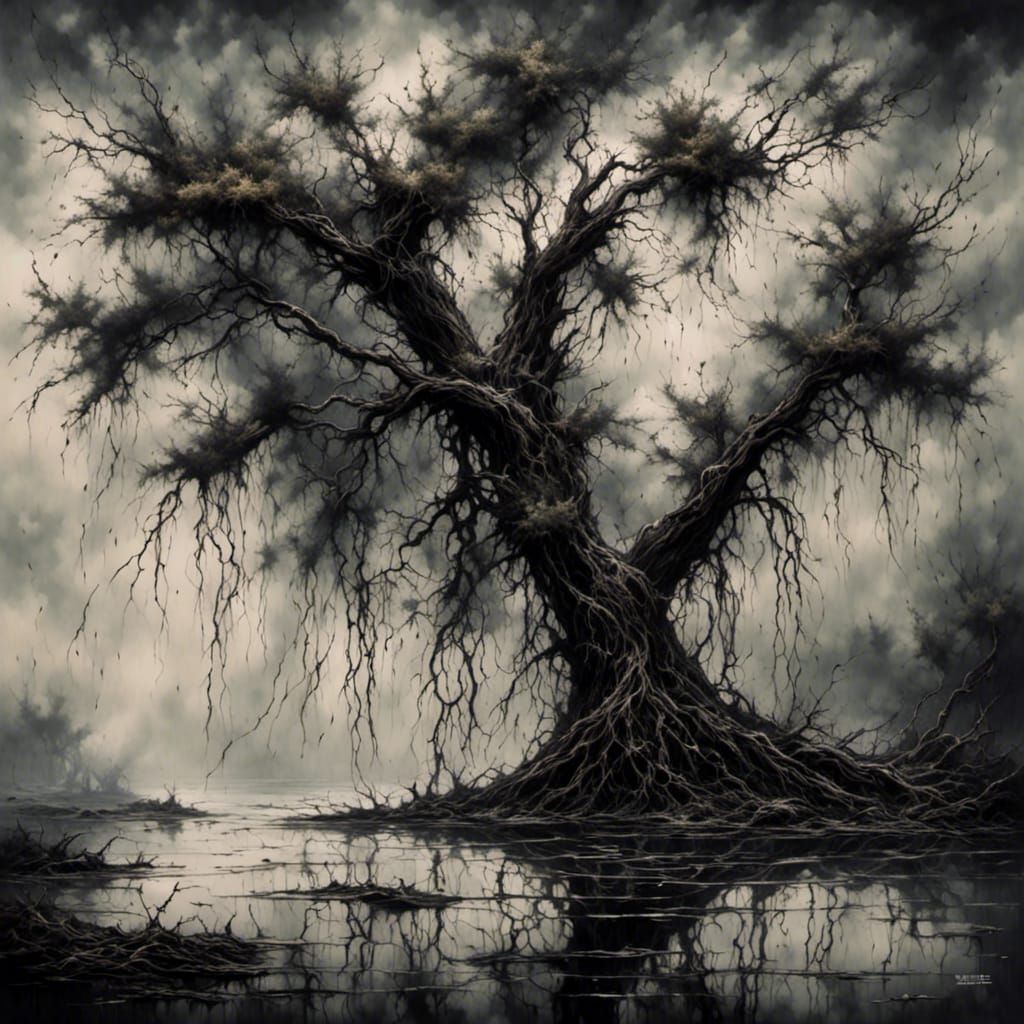 Weeping Willow on Wooded Stream Bank