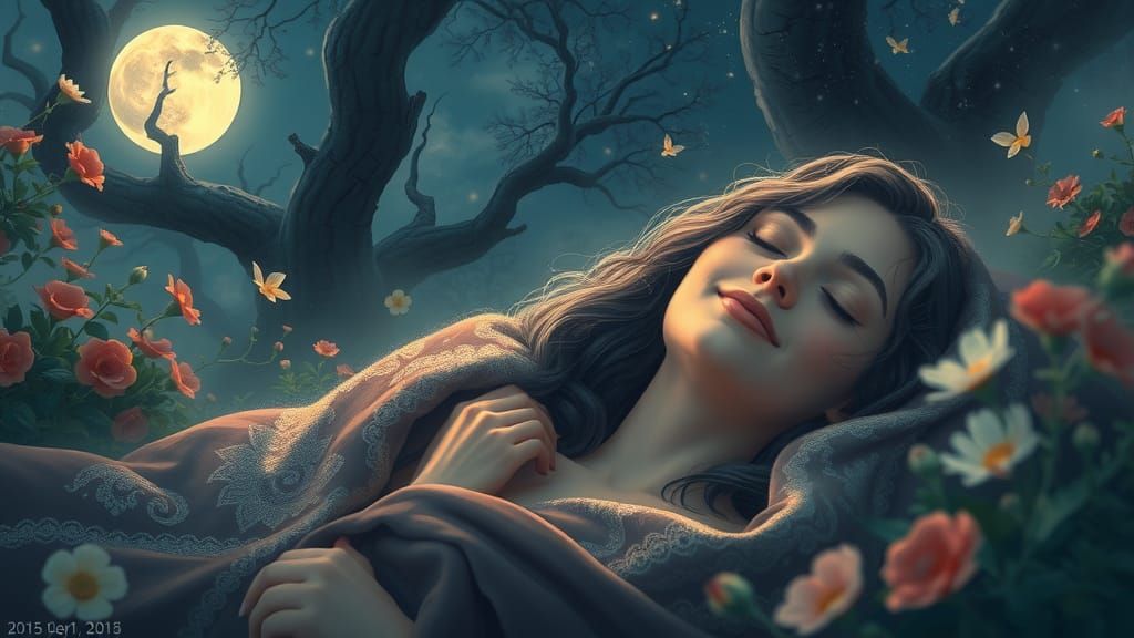 Moonlit Garden Dreamscape: Ethereal Slumber in Silver Light