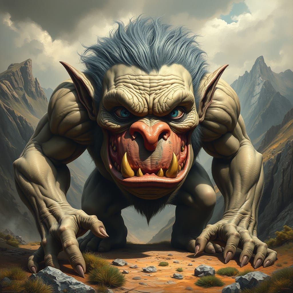 Fearsome Grey Troll Ready to Attack