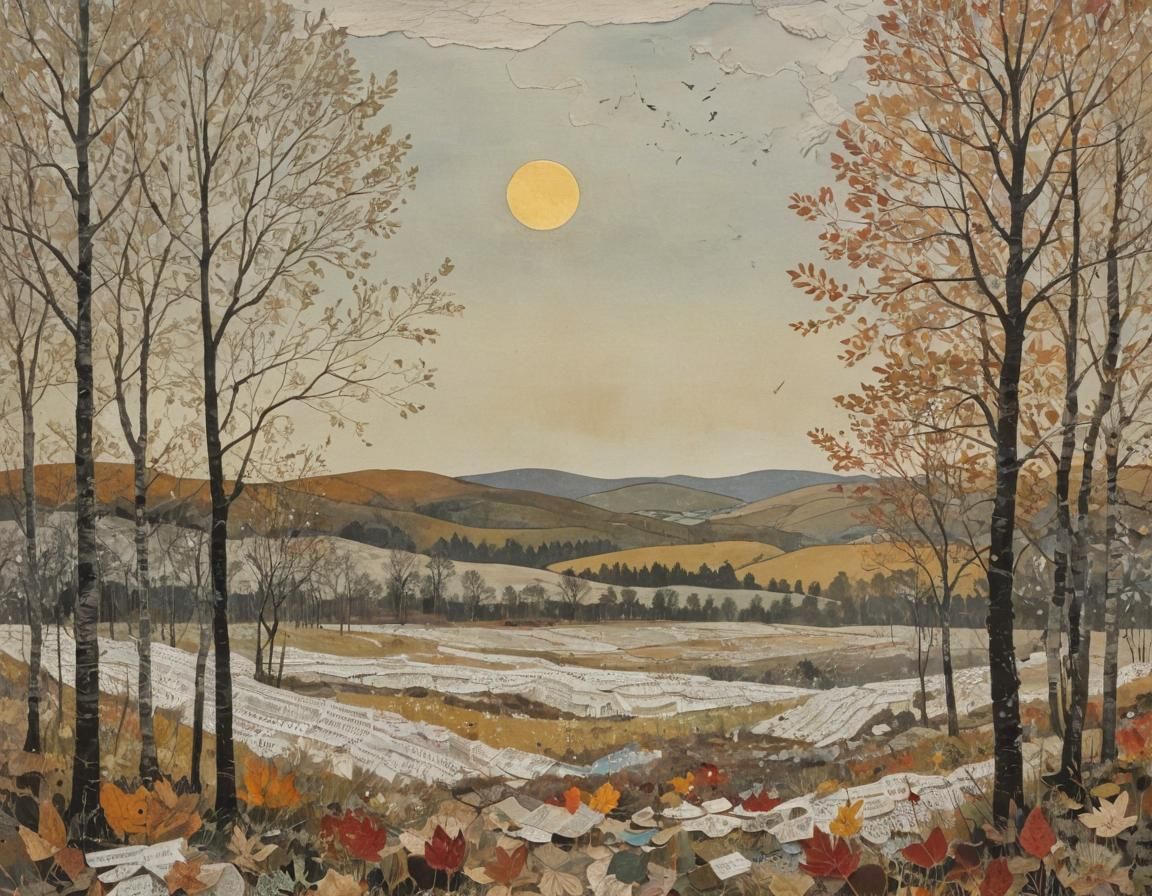 Autumn Landscape Shines: A Mixed Media Collage