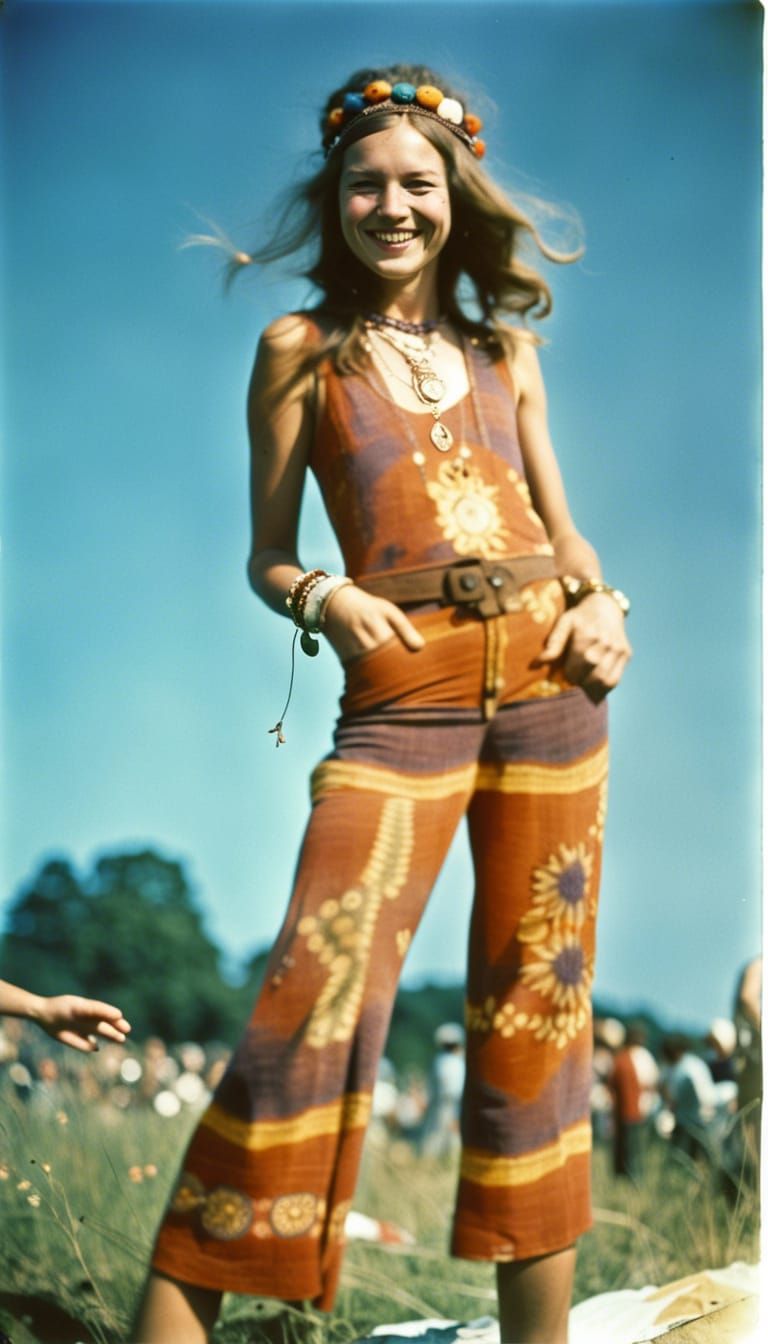 Smiling Hippie at Woodstock, Vintage Photograph