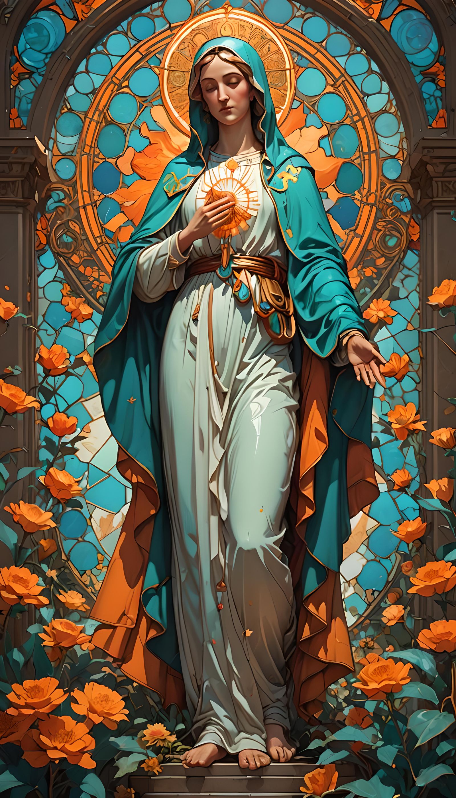 Retro Icon of Holy Mother Mary in Simple Attire