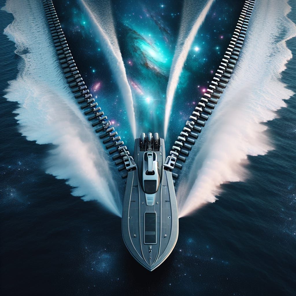 Surreal Zipper Speedboat Unzipping the Cosmos