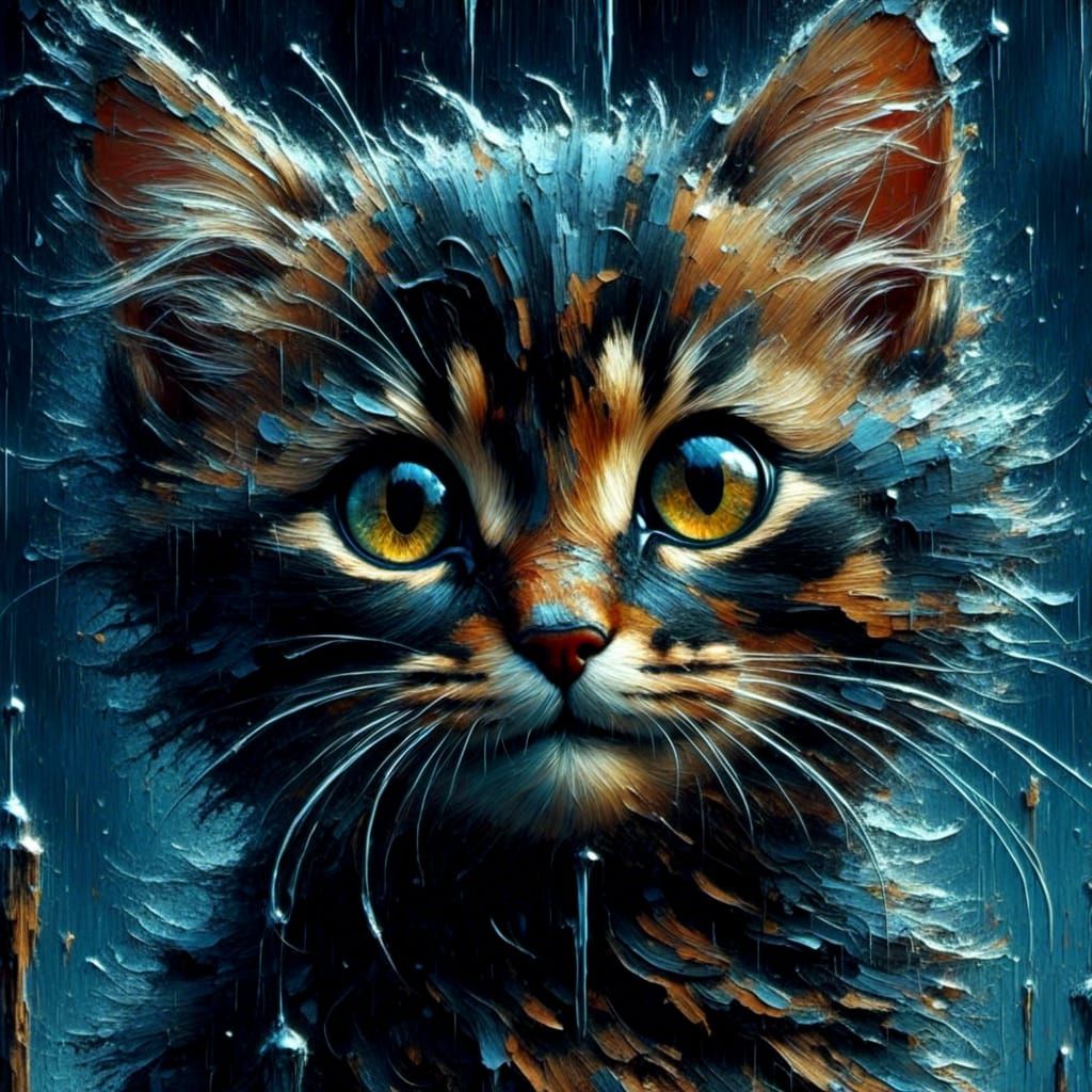 Kitten in Rain: Comic Book Art Style