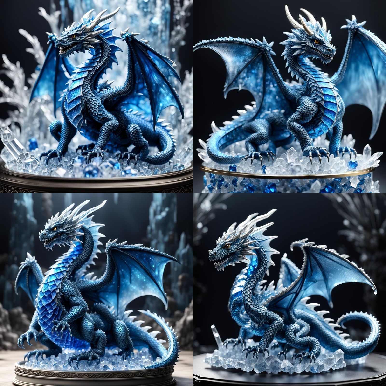 Blue Crystal Dragon Figurine in Glass Box